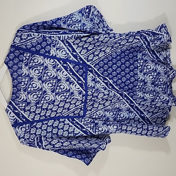 Raga bright blue and white boho short sleeve blouse sz S NWT - Picture 8 of 9